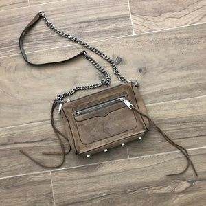 Rebecca Minkoff Brown Suede Crossbody Bag with Silver Chain